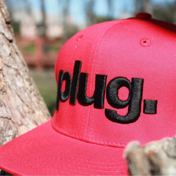 Yupoong SnapBack Hat/Cap Red with Black Plug Embroidered Logo Adjustable OS - Picture 2 of 4
